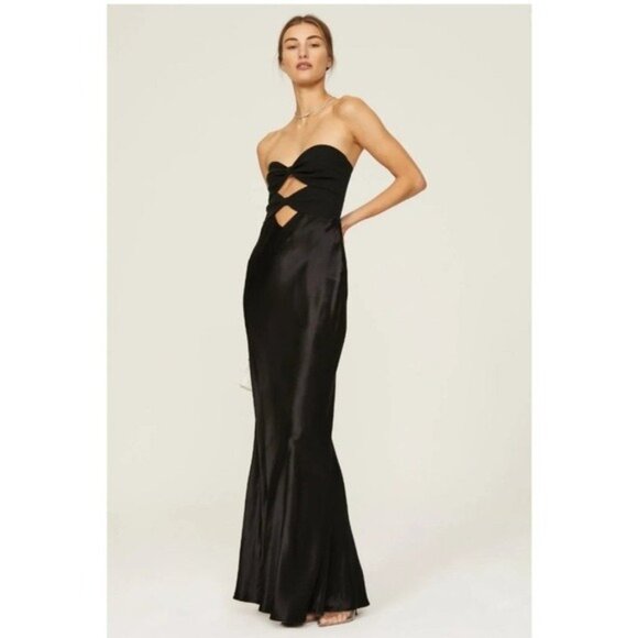 Bec & Bridge Halle Strapless Cut Out Gown Satin Black Womens Size 8 Evening - Picture 9 of 13